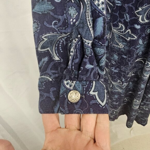 Vintage Leslie Fay Blue Floral Midi Dress Boho 6P - Picture 4 of 13